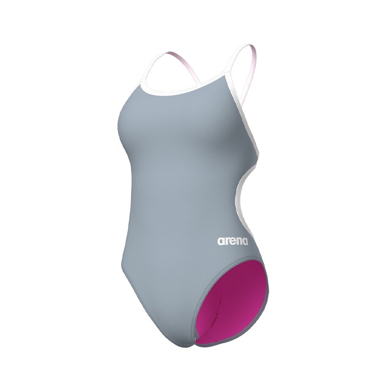 W SWIMSUIT LACE BACK SOLID Grey Color